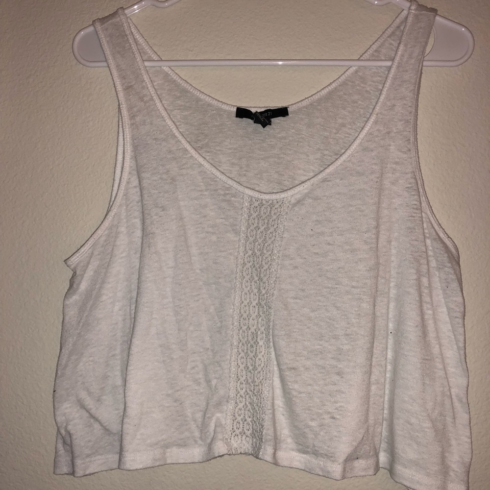 F21 White Crop Top embroidered
